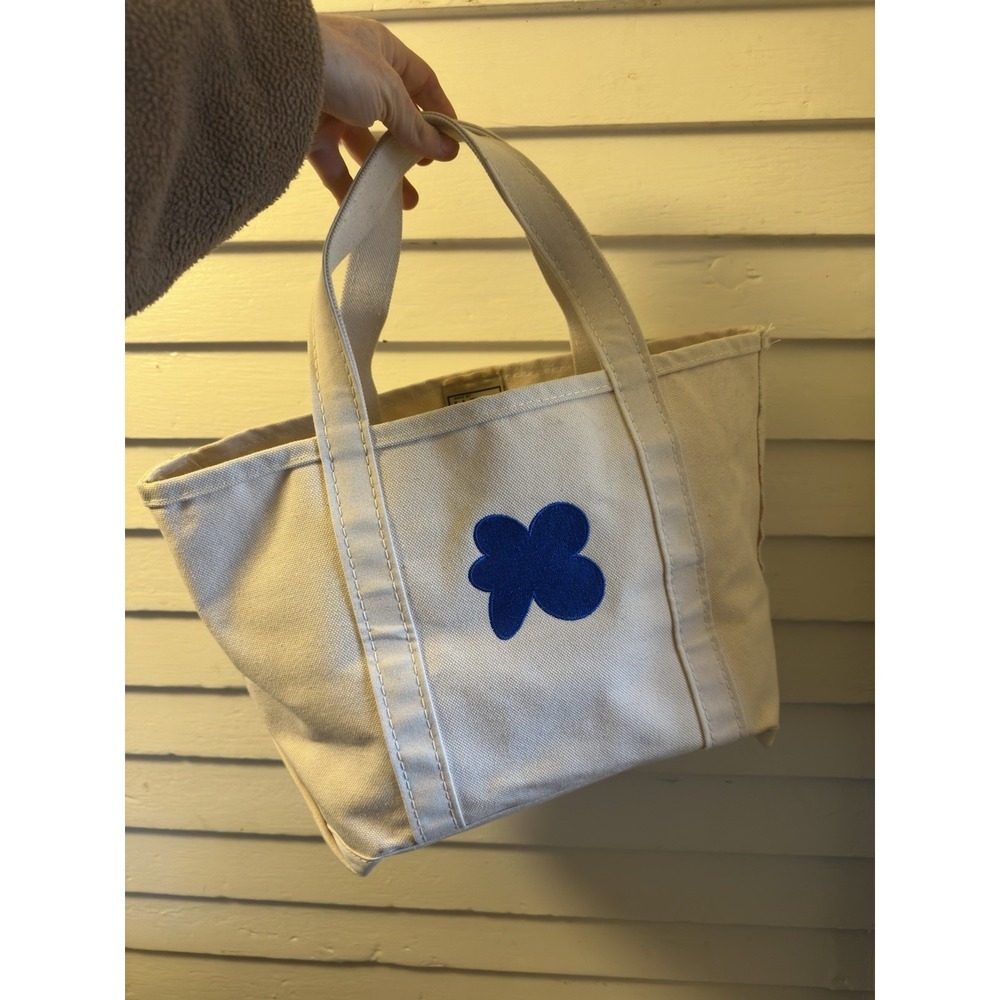 Vintage L.L. Bean Boat & Tote USA White Canvas Tote Bag Embroidered Flower